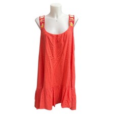 by Anthropologie Coral Tunic Mini Textured Shift Dress Embroidered Strap Sz L