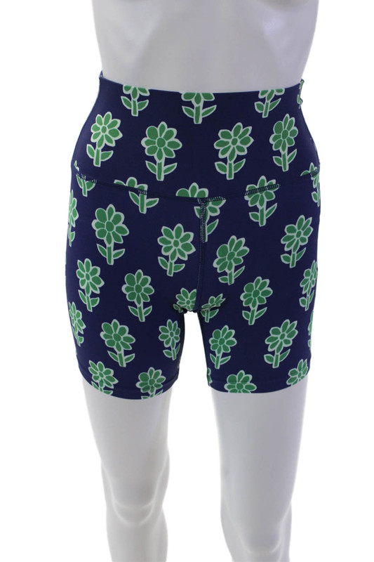 Rhode Womens Floral Print Stretch Athletic Compression Shorts Blue Size S