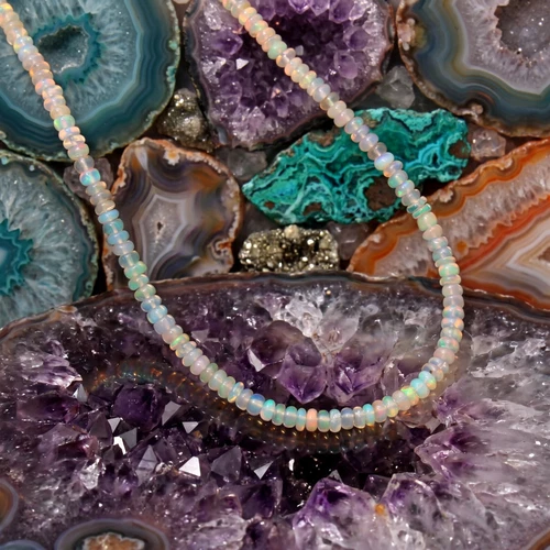 AAA+ Ethiopian Fire Opal 3-5MM Smooth Rondelle Gemstone Beaded Necklace Gift 18" - product listing photo