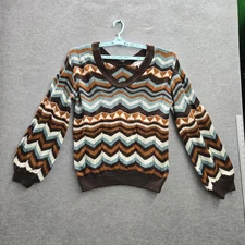 Shyanne Women Sweater L Brown Geometric Western Long Sleeve