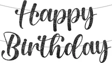 KatchOn, Cursive Black Happy Birthday Banner - Glitter, Pre-Strung, 10 