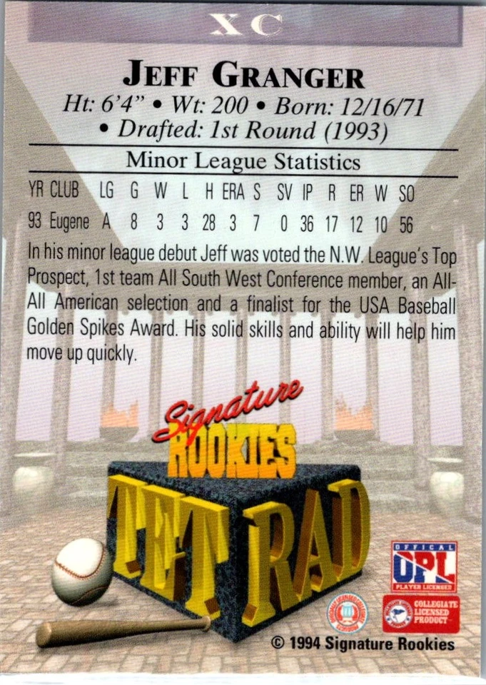 1994 Signature Rookies Tetrad #XC Jeff Granger - Image 2 of 2