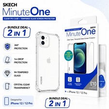 SKECH (iPhone 12/12 PRO) Clear TPU Case + Tempered Glass Screen Protector Cover