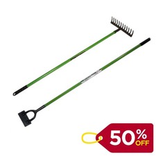 Heavy Duty Stirrup Hoe & Garden Rake Set 140cm Long Handle Weeding Tool
