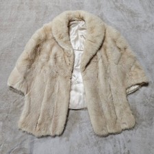 Vintage Real Mink Fur Stole Capelet Champagne Blonde Shawl Collar Glamour Vest