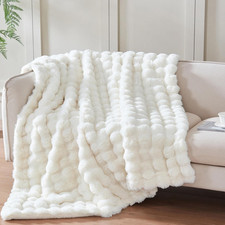 Ultra-Soft Fuzzy Faux Fur Throw Blanket 50x60 Inches Bubble Ivory White