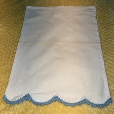Vtg PILLOWCASE throw pillow or crib Hand Crochet Lace Trim Scalloped Soft