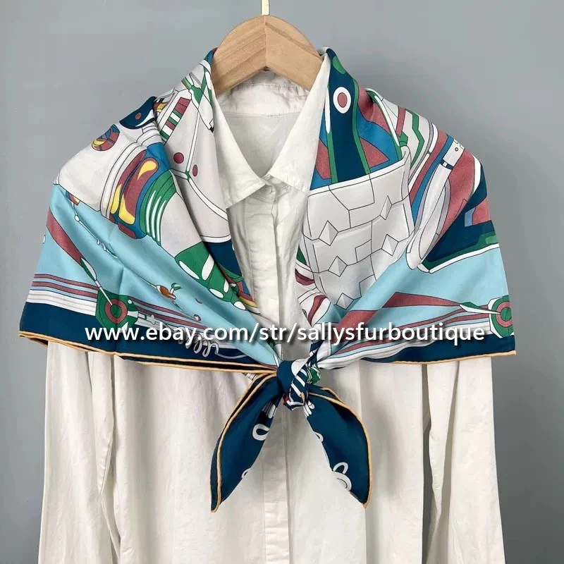 Sallys Heavy 18 Momme Twill Silk Wrap Scarf Cloth Print Double Face Shawl 35" - Image 3 of 4