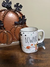 Rae Dunn Disney Fairy Minnie Mouse BEWARE Halloween Mug Magic Wand Pumpkin