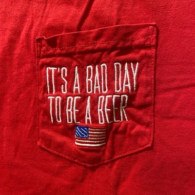 Comfort Colors Shirt Mens L Red Pocket Embroidered Flag Slogan Beer Casual Tee