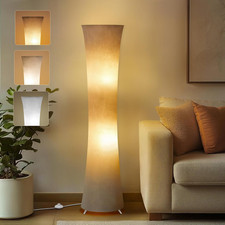46" LED Floor Lamp with Adjustable Color Temperature and Gray Fabric Shade