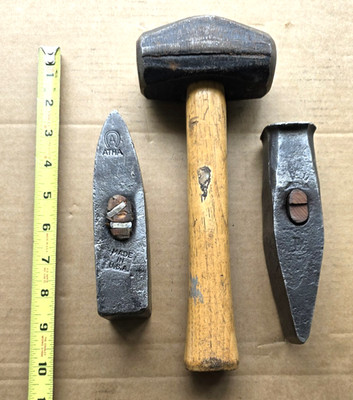 3 Stanley & Atha Hammer Heads DRILLING  & Straight Peen BLACKSMITH FORGE ANVIL
