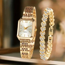 2pcs Women Elegant Watch Set Luxury Rectangular Analog Wristwatches Gift