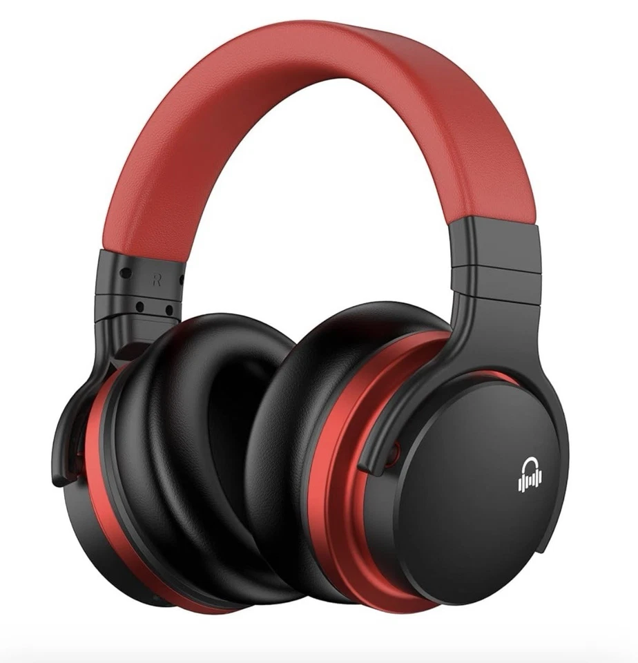 MOVSSOU E7 Active Noise Cancelling Bluetooth Wireless Headphones Black Red