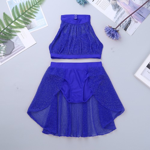 Girls Lyrical Dance Dress Ballet Latin Skirts Dancewear Costumes Sheer Outfit - Imagen 21 de 44