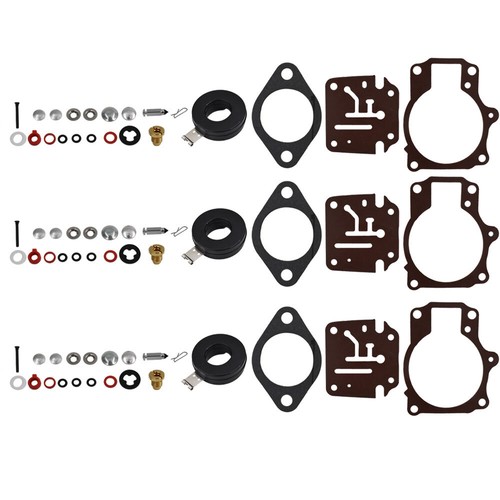 3 x Carburetor Carb Rebuild Repair Kit w/ Float For Johnson Evinrude 18 20 25 HP - Foto 1 di 14