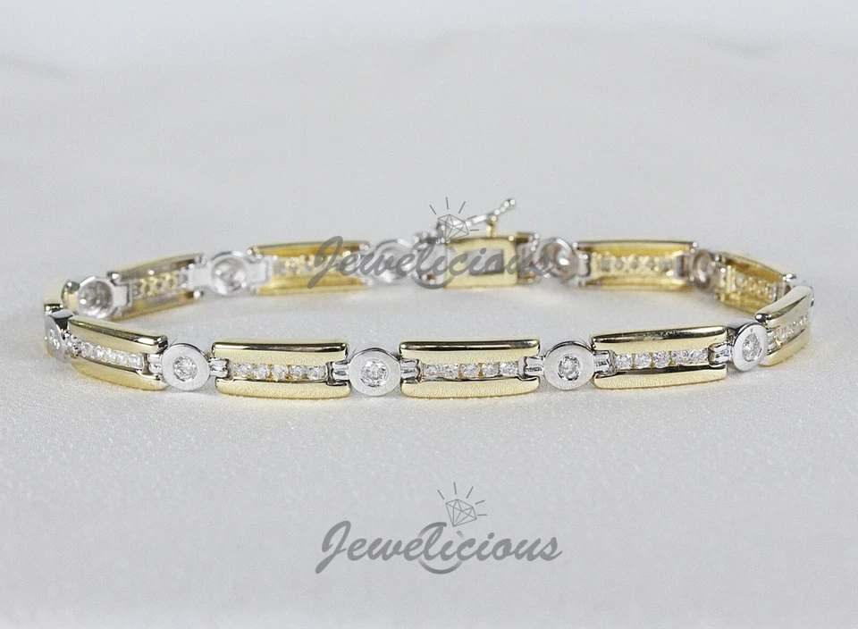 14K Two Tone Gold 1.75 CT Natural Diamonds Link Bracelet - Image 2 of 4