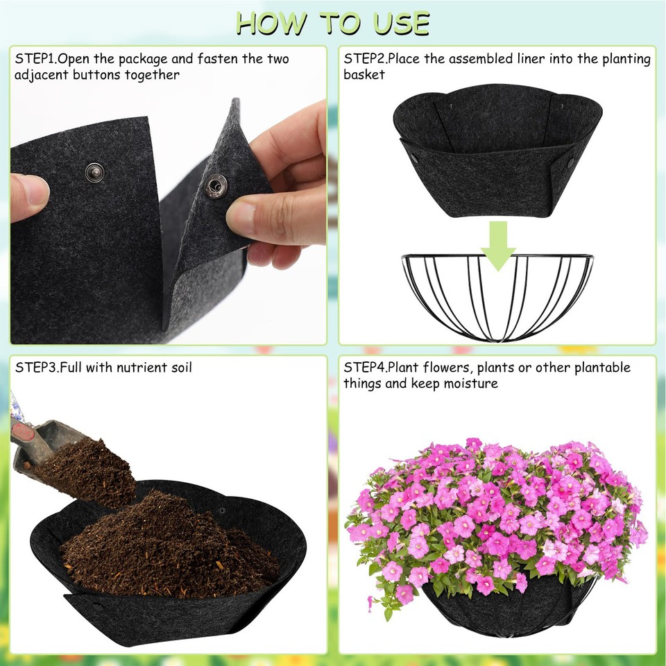 4x Hanging Basket Liners Moulded Felt For PLANTS FLOWERS Garden Roll