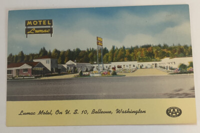 Vintage Linen Postcard ~ Lumac Motel on US Highway 10 ~ Bellevue Washington WA