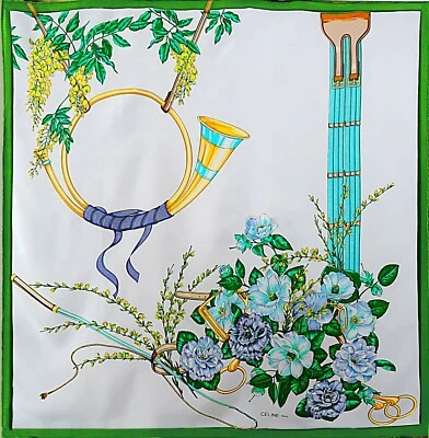*AUTH. RARE CARRÉ/FOULARD BY CÉLINE PARIS *EN PURE SOIE *VINTAGE 80s *ÉTAT NEUF - Photo 1/4