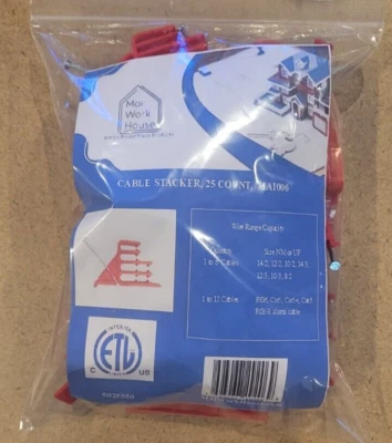 MAI WORK HOUSE 25 Plastic Cable Stackers similar to 3M Stak-It #SI-1 up to 6 cables 14/2 t0 8/2