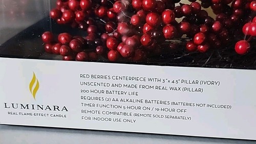 Luminara Red Berries Centerpiece Set with Ivory Flameless LED Candle - Picture 6 of 7