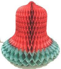 Red  Green Tissue Honeycomb Hanging Christmas Bell   14  Tall and 15  Bell