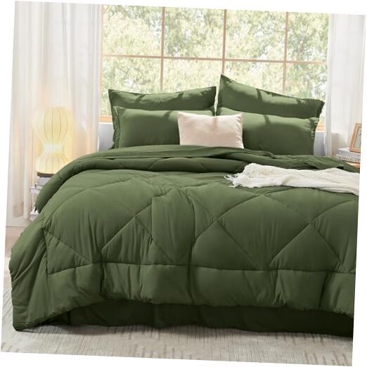 Size Comforter Set with Sheets - 7 Pieces Bed in a Bag King Olive Green