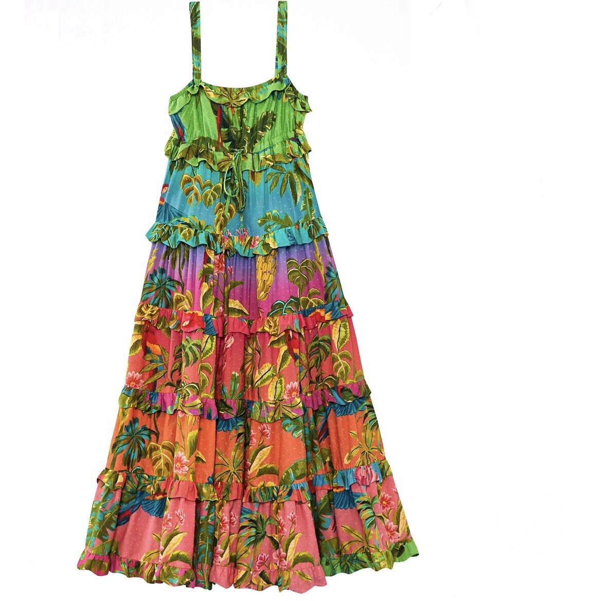 knee length dresses for ladies Farm Rio Sand Foliage Sketch Maxi Dress, Foliage Sketch Sand / Xs