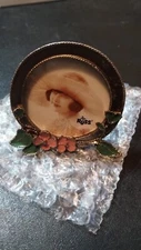 Russ Mini Pewter Picture Frame Floral Enamel Accents Round w/ Stand Vintage NEW 