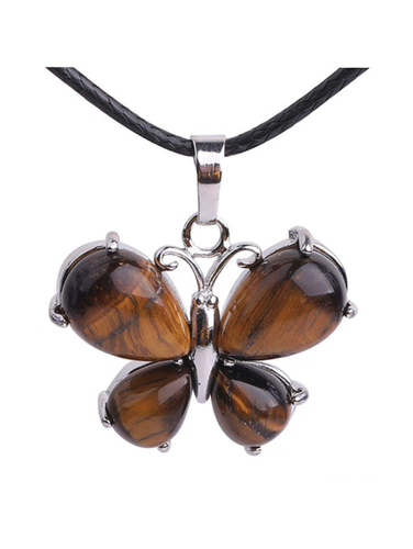 Butterfly Natural Stone Corded Amethyst Tigers Eye Opal Necklace 50 cm Gift Box - Picture 6 of 6