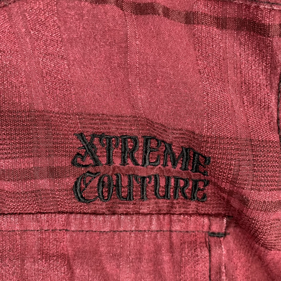 Рубашка Extreme Couture мужская большая бордовая клетчатая черная с логотипом рокабилли мотоциклиста - Изображение 4 из 4