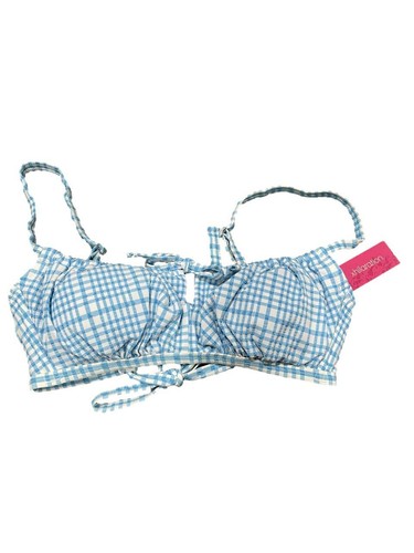 Juniors' Seersucker Tunneled Tie-Front Bralette Bikini Top-Xhilaration Blue D/DD - Bild 1 von 2