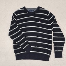 Tommy Hilfiger V-Neck Pullover Sweater Jumper Mens MEDIUM Stripe Casual Preppy