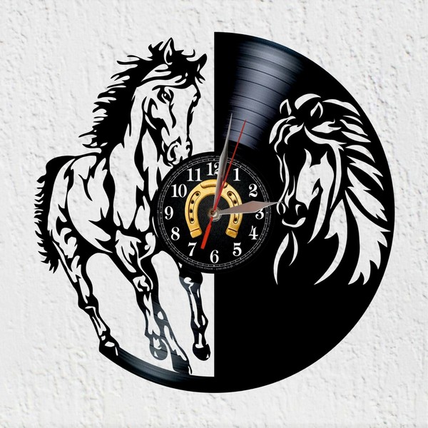 Vinywoody Vinyl Schallplatten Wanduhr Pferde Geschenk Deko-image