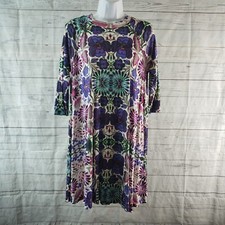 Free People Womens Fiesta Floral Dress Sz Small Purple Green 3/4 Sleeve