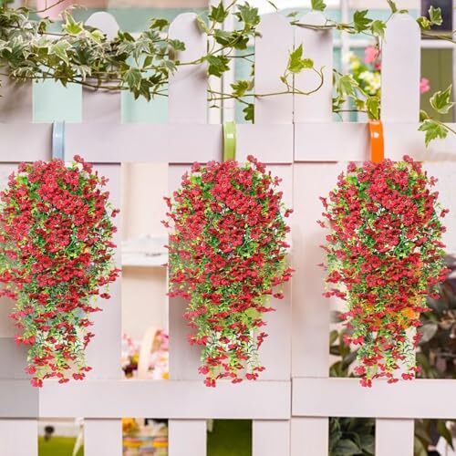 Pack Artificial Hanging Flowers for Outdoors 30 Inch Fake Hanging Plants 4 Red - Picture 3 of 8