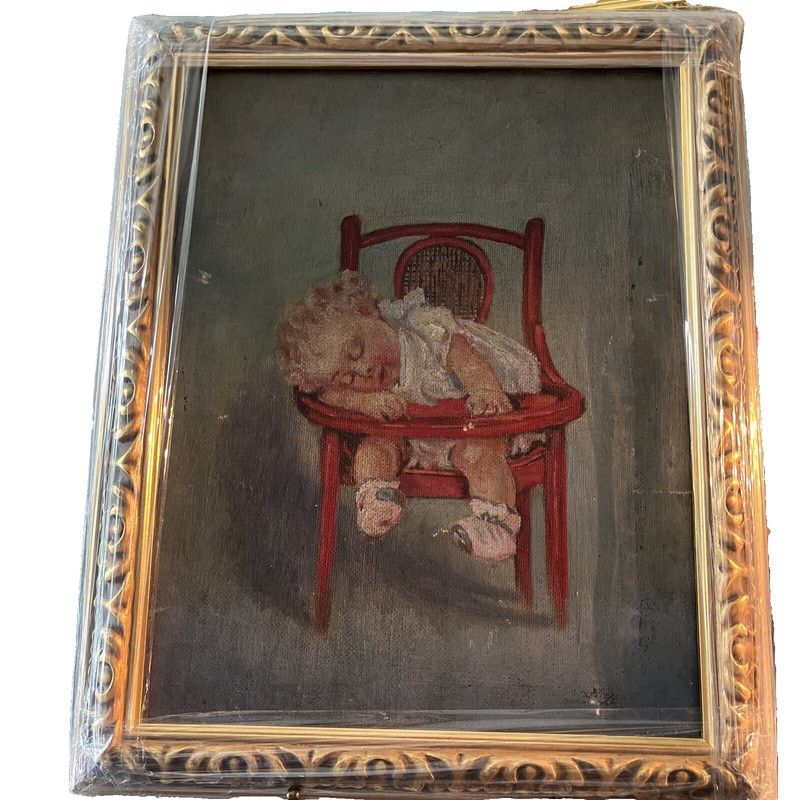 Early 20th Painting Of Sleeping Child, Recent Professional Restoration New frame