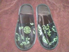 Asian Inspired Brown / Gold Satin Women's House Slippers Size 6 - 7