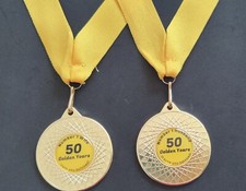 Personalised Wedding Medal 50mm Gold Ribbon ? Anniversary Gift Engraved Option