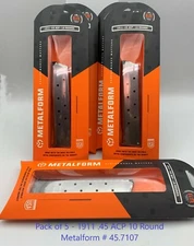 (Pack of 5 )1911 10 ROUND MAGAZINE .45 ACP AUTO METALFORM 45.7107 EXTENDED MAG