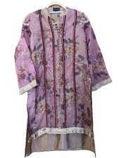VOGUE Pink Floral Embroidered Silk Blend Chiffon Pakistani Kurti size 36 S 