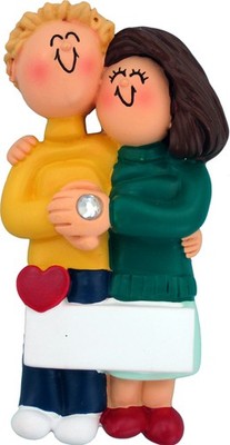 Engaged Couple Male Blonde Female Brown Personalized Christmas Tree Ornament