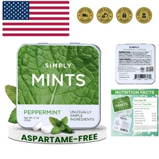 SIMPLY MINTS Natural Peppermint Breath Mints, 6 Pack 180 Pieces, Made With Re...