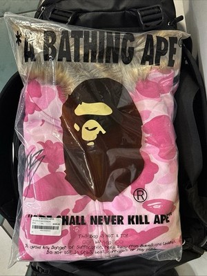 BAPE  X DON TOLIVER FAUX FUR SHARK ZIP HOODIE PINK SIZE XL