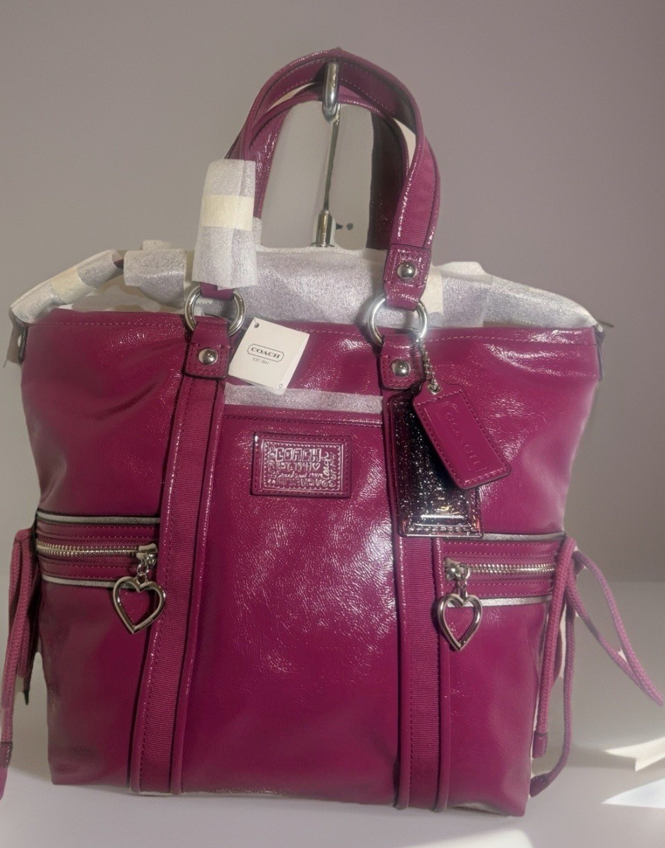 Rare NWT Coach F20047 Berry Patent Leather Daisy Liquid Gloss Pocket Tote Y2K image 2