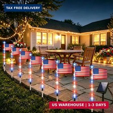 8 Pack Solar American Flag Pathway Lights - Patriotic Red White Blue Outdoor Sta