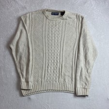 Chaps Men's Cream Cable Knit Pullover Sweater Size L Cotton Classic