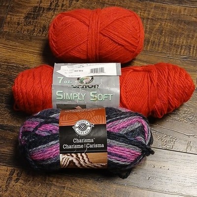 Loops & Threads Charisma & Caron Simply Soft Yarn Lot Black Raspberry Red