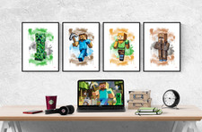 Minecraft Figuren Aquarell 4er Set Drucke Xbox Bilder Wandbilder Poster